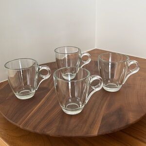 ESPRESSO CUPS Set of 4 Art Deco Style Clear Heavy Glass Taper Round Handle 4 oz